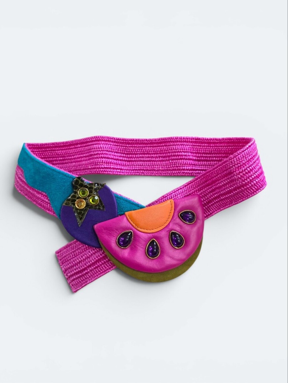 Vintage 80s I.B. Diffusion by Linda Waldorf Jeweled Statement Belt Pink